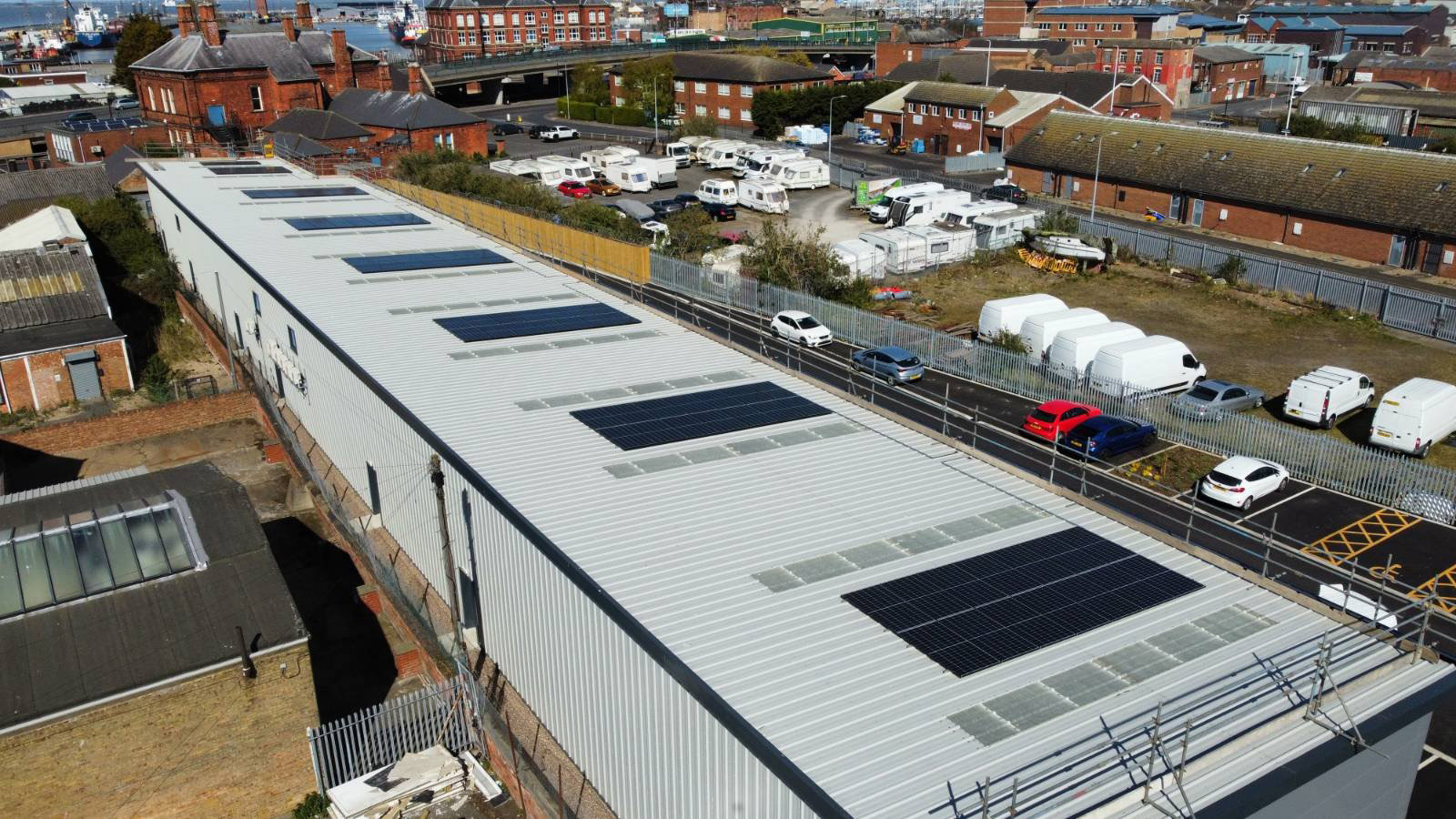 Solar panels installed at the enterprise village in Grimsby